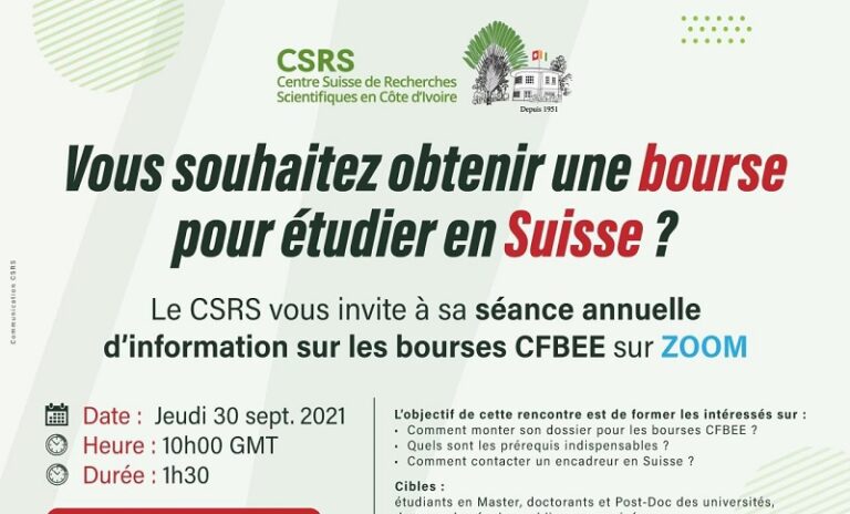 Etudes : séance annuelle d’informations du CSRS sur les bourses CFBEE pour étudier en suisse