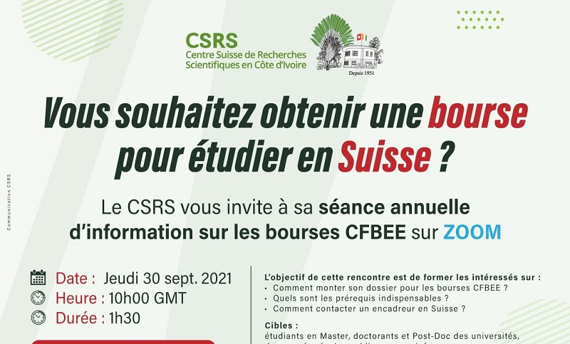 Etudes : séance annuelle d’informations du CSRS sur les bourses CFBEE pour étudier en suisse