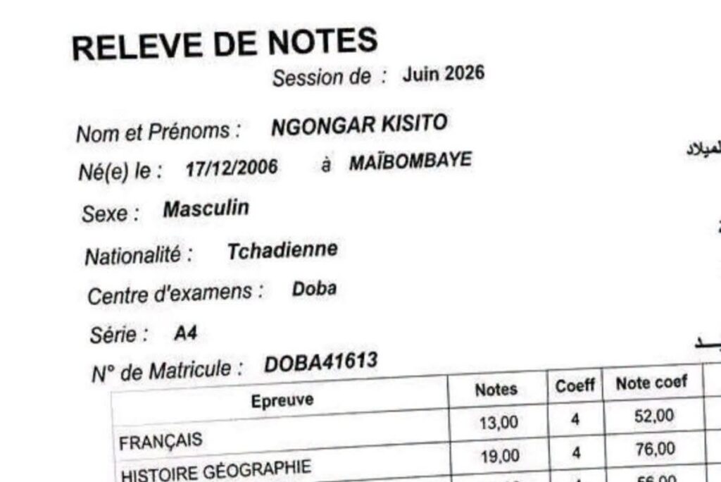 Tchad des diplômes du BAC 2026 falsifiés