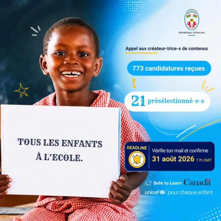Togo : les résultats de l’appel à candidatures de l’UNICEF aux créateur·trice·s de contenus disponibles