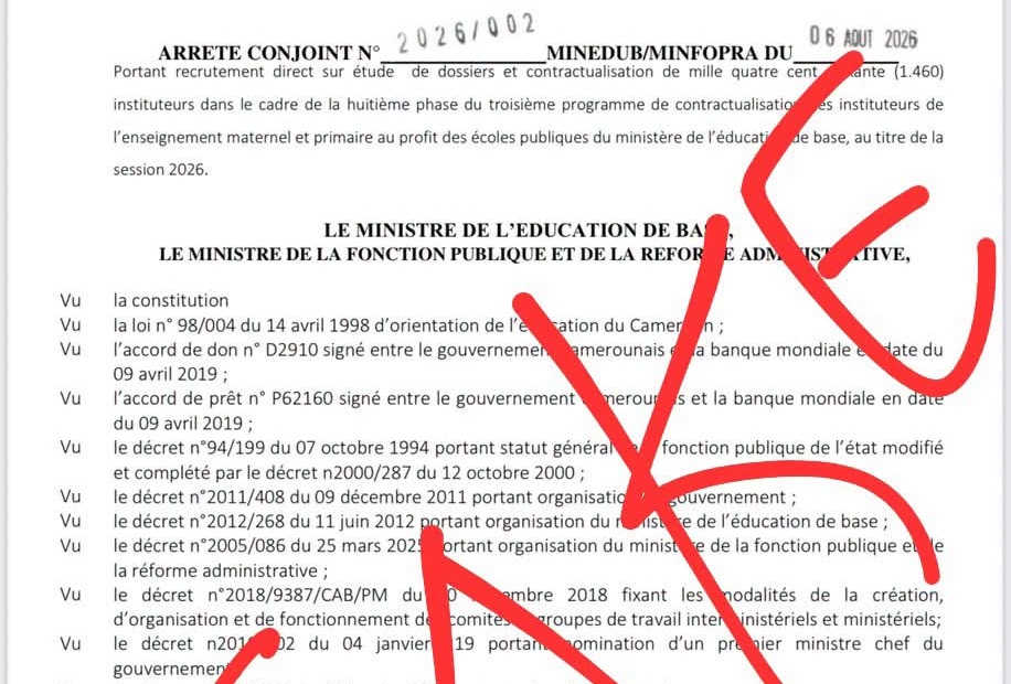 Cameroun : faux recrutement de 1.460 instituteurs
